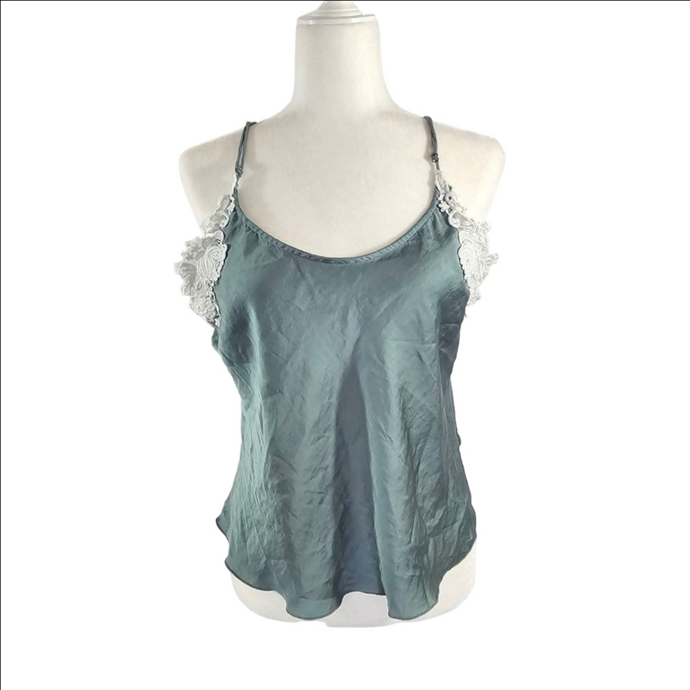 Free People intimates sea foam green lace trimmed nighty tank top